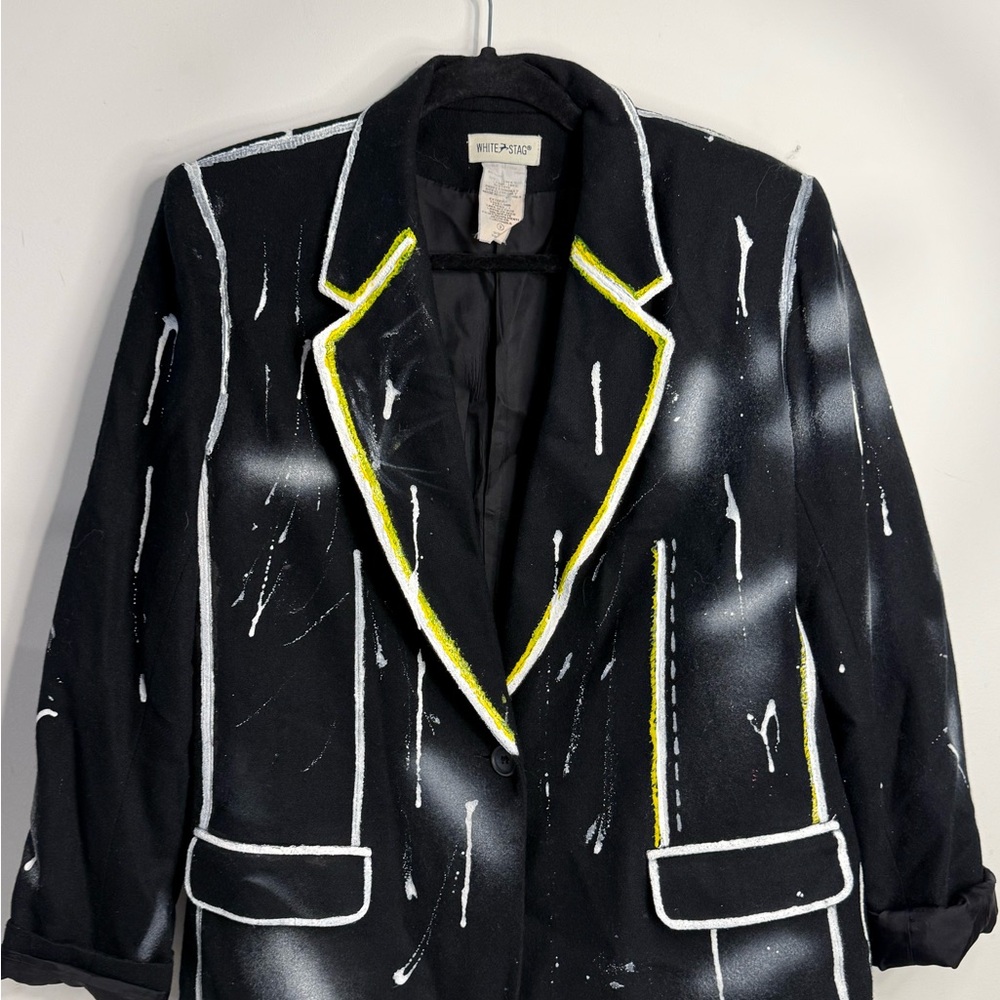 Reimagined Custom Black Blazer with White and Yellow Accents